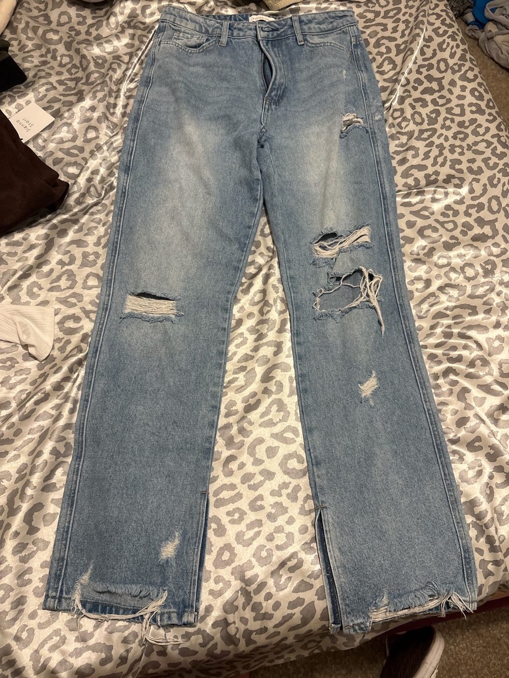 Flying Monkey Light Blue Distressed Straight Leg Jeans